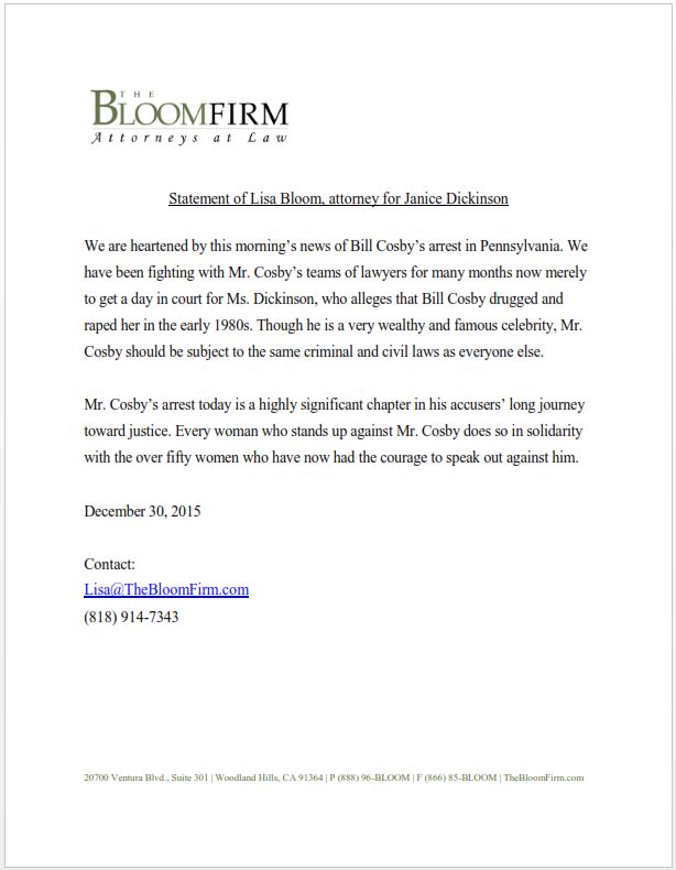 Statement of Lisa Bloom, attorney for Janice Dickinson